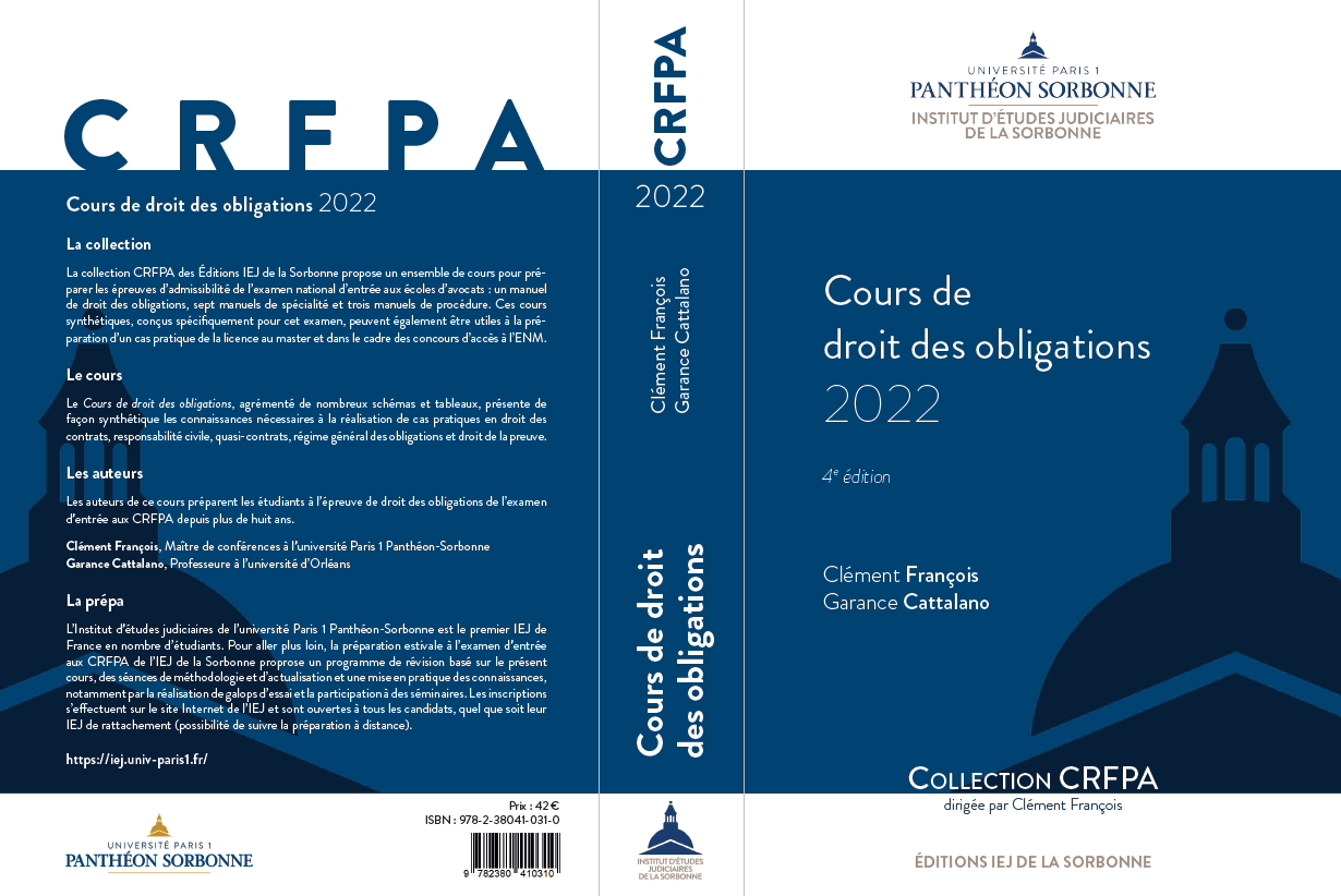 Couverture manuel Cours de droit des obligations 2022